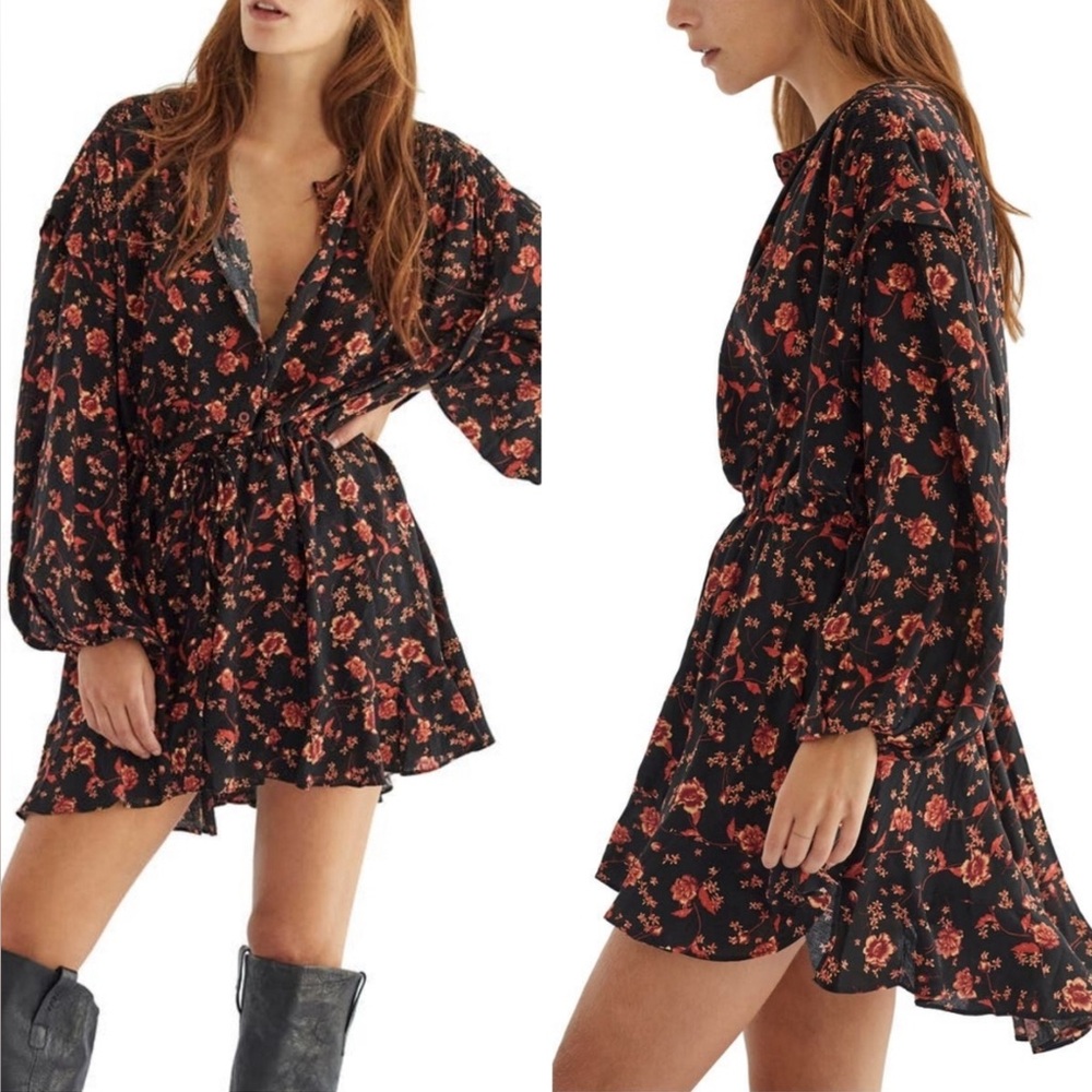 NWOT Free People Flower Fields Mini Dress in Dark Combo Size Medium - Picture 1 of 6